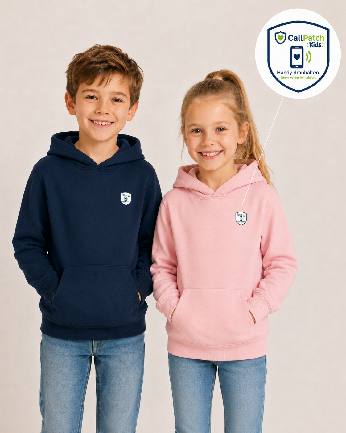 CallPatch Kids Sicherheits-Hoodie mit NFC-Kontaktfunktion