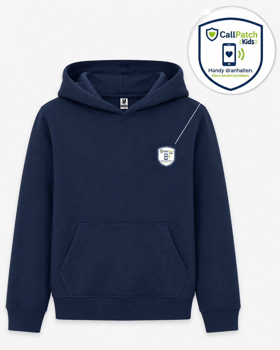 CallPatch Kids Sicherheits-Hoodie mit NFC-Kontaktfunktion